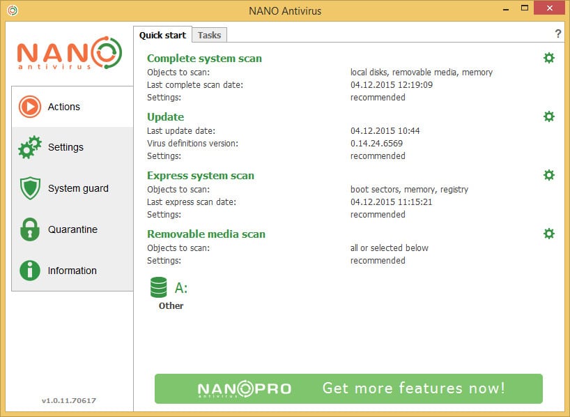 NANO Antivirus screenshot